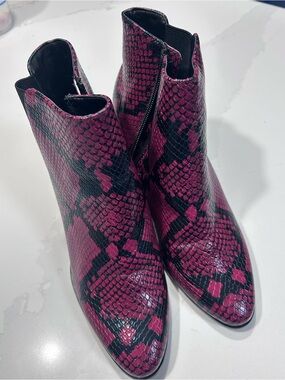 Calvin Klein Magenta & Black Snake-Print Ankle Boots